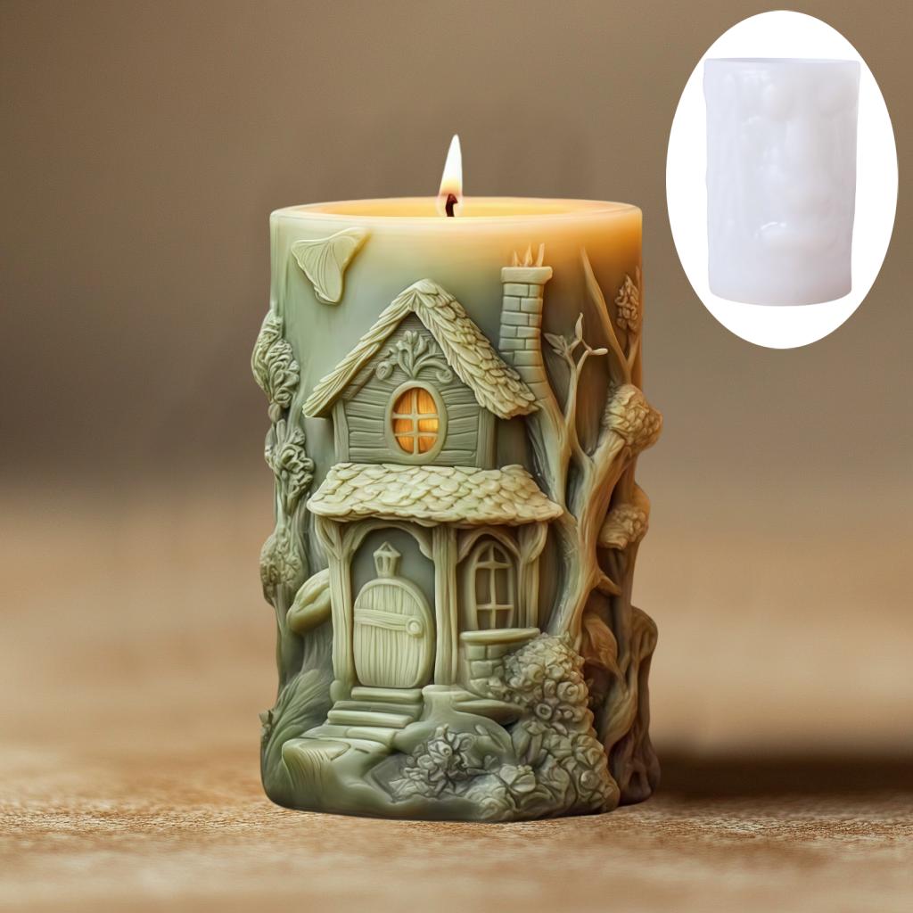 Dom Magii Cylinder Reliefowy Świeca Silikonowa Forma Prezent na Halloween Zamek Elfów Magicznych Forma Cylinder z Żywicy Dom Diabła Gipsowe Formy