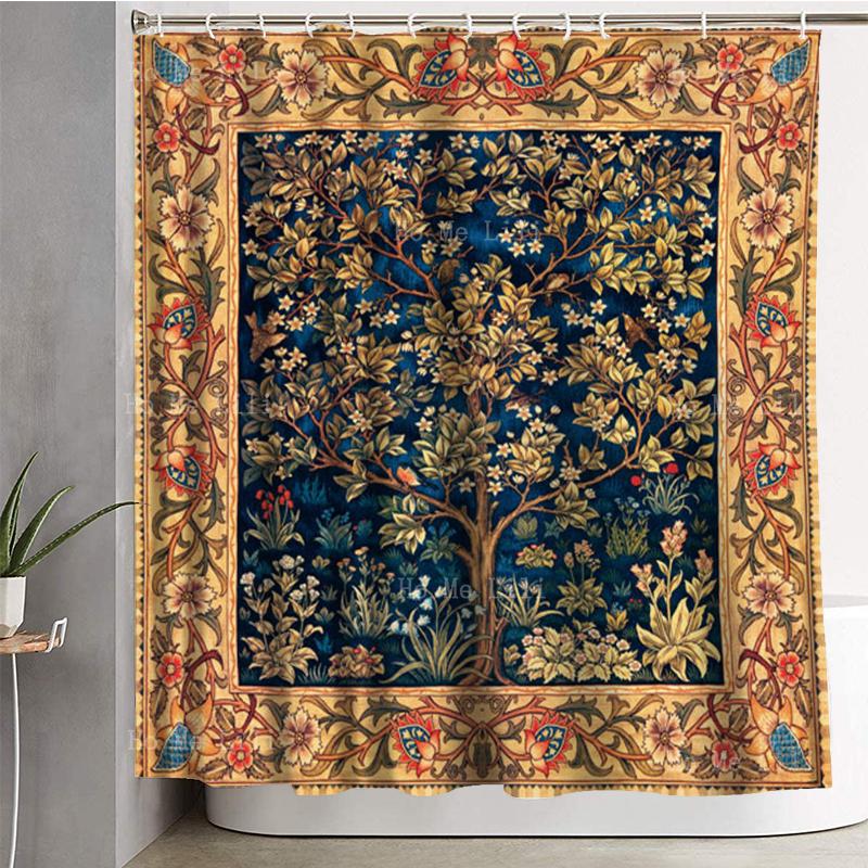 William Morris Lebensbaum Blätter und Äste Erdbeerdieb Traditionelle Vögel Compton Blumen Duschvorhang Von Ho Me Lili
