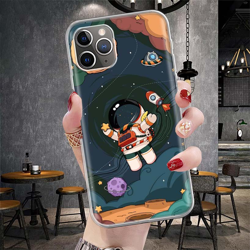 Cartoon Planet Astronaut Star Rocket Soft Phone Case For IPhone 11 17 Air 16E 16 Pro Max 15 + 14 Plus 13 Mini 12 Apple 7 SE 8 Fu