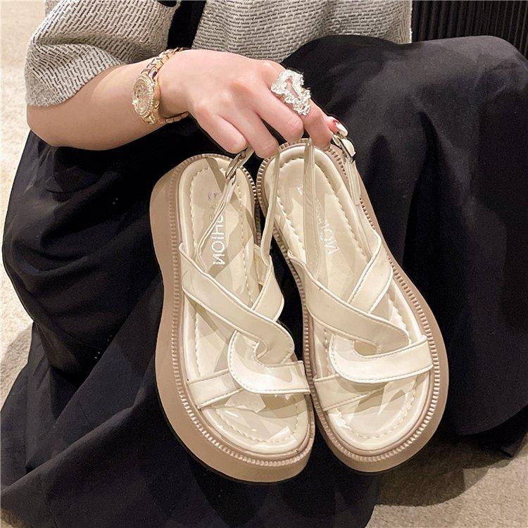 Fashion Beige Heeled Sandals Retro Woman Shoes 2025 Summer Mid-Calf Strap Black Original Low Girls New Gladiator Clear Buckle Comfort