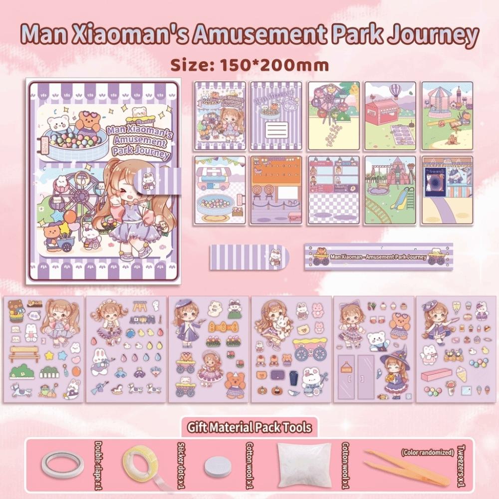 

Handmade Scene Sticker Book Quiet Book Children Educational Dress Up Doll Toy Amusement Park