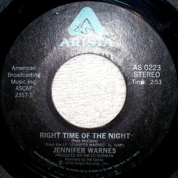 

7inch Record JENNIFER WARNES - Right Time Of The Night S0223 Arista 1976 US Rock Used