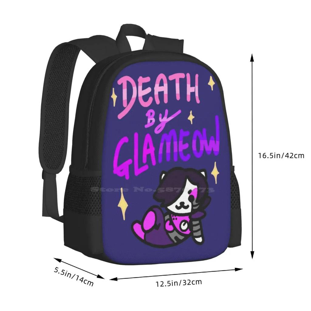 Death By Glameow Teen College Student Backpack Pattern Design Bags Undertale Mettaton Ex Neko Atsume
