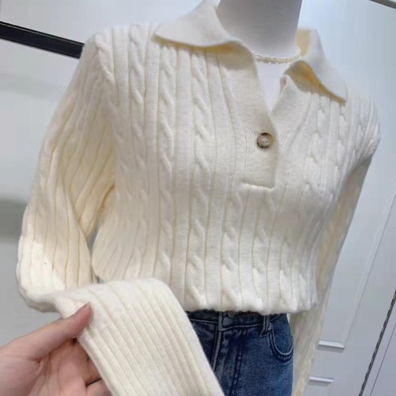 New Fashion Women Autumn Pullover Sweater Long Sleeve Turn Down Collar Winter Knitwears Jumpers Loose Knitted Sweaters for Women Elegant Tops 25311