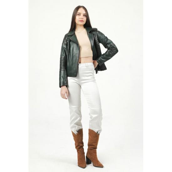 Damenjacke Yb-2164 Damenjacke aus echtem Leder mit Reißverschluss