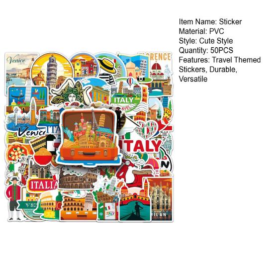 Stationery for Travel Enthusiasts 50PCS Themed Stickers, Retro European Style Waterproof PVC Vintage City Architecture Stickers Decals, Non