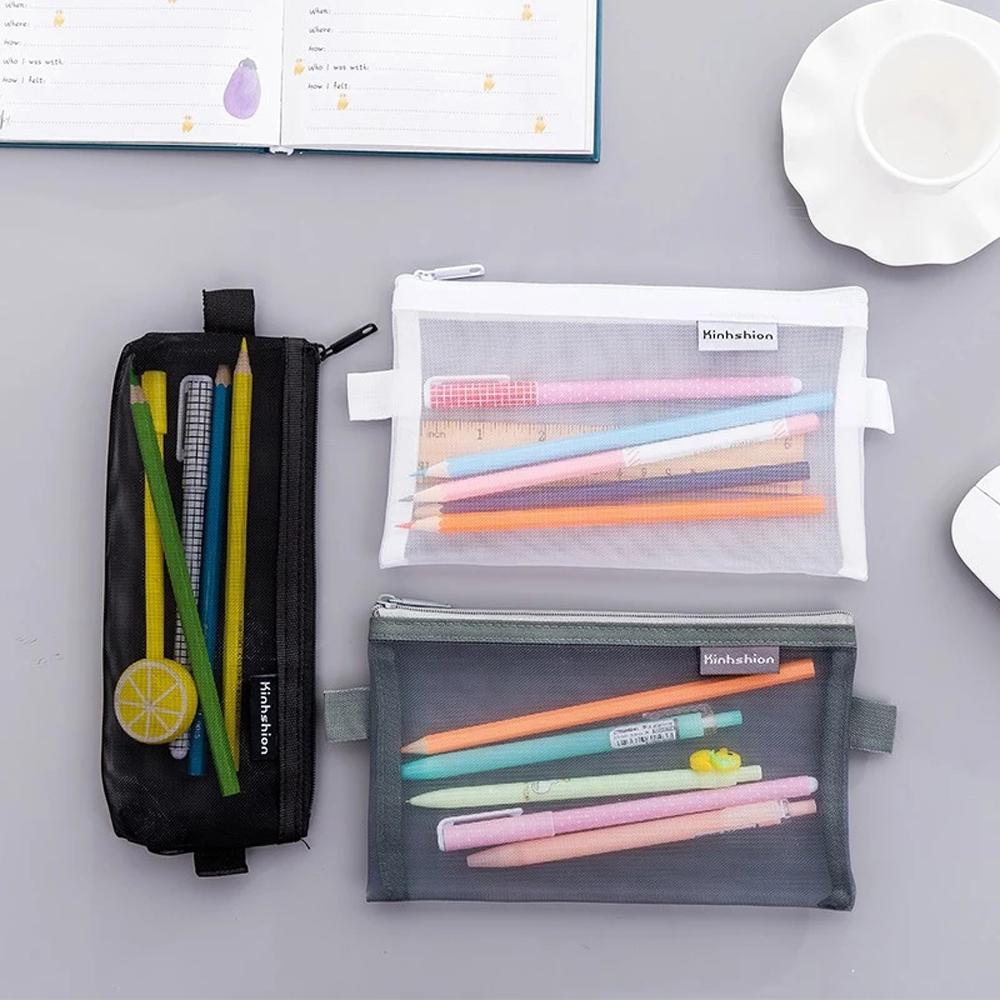 Office Supplies Simple Pen Box Transparent Pencil Bag Pen Bag Case Pencil case Mesh Pencil Case