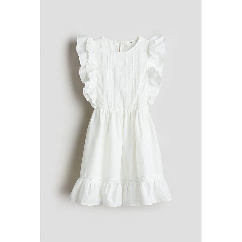 

HM Dress Fall 2025 New Arrival Children s Clothing Girl Ruffles Cotton Dress 1266772 White 145/72(10-11Y)
