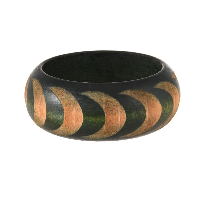 Retro breites Holzarmband - Chinesischer ethnischer Stil Handring - Holzschnitzerei Armband