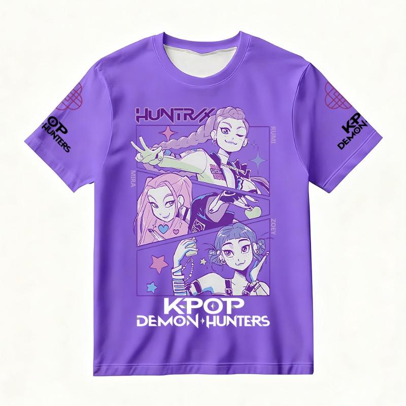 Women's Summer KPop Demon Hunters Graphic T-Shirt Stylish Streetwear Top with Rumi Mira Zoey Character Prints for Trendy Casual