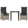 3 Piece Outdoor Dining Set with Cushions Light Grey Poly Rattan