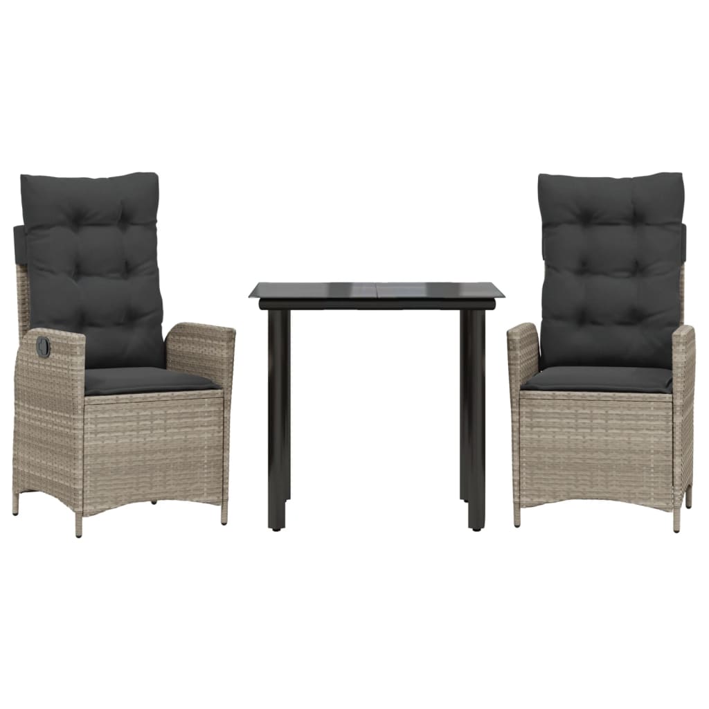 3 Piece Outdoor Dining Set with Cushions Light Grey Poly Rattan