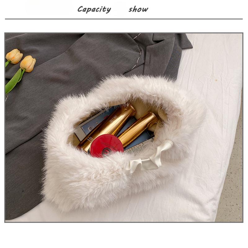 Autumn and Winter New Fashion Macaroon Women's Shoulder Bags Fluffy Long Plush High Capacity Armpit Bags Foreign Style Female Portable Large Tote Bags