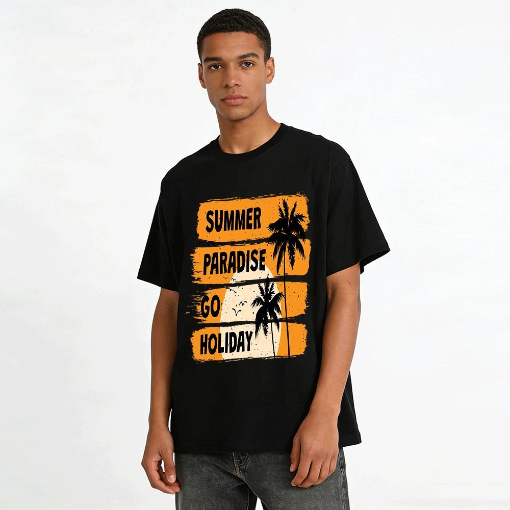 Summer Paradise Holiday Coconut Tree Print Casual Tee Pure cotton T-shirt
