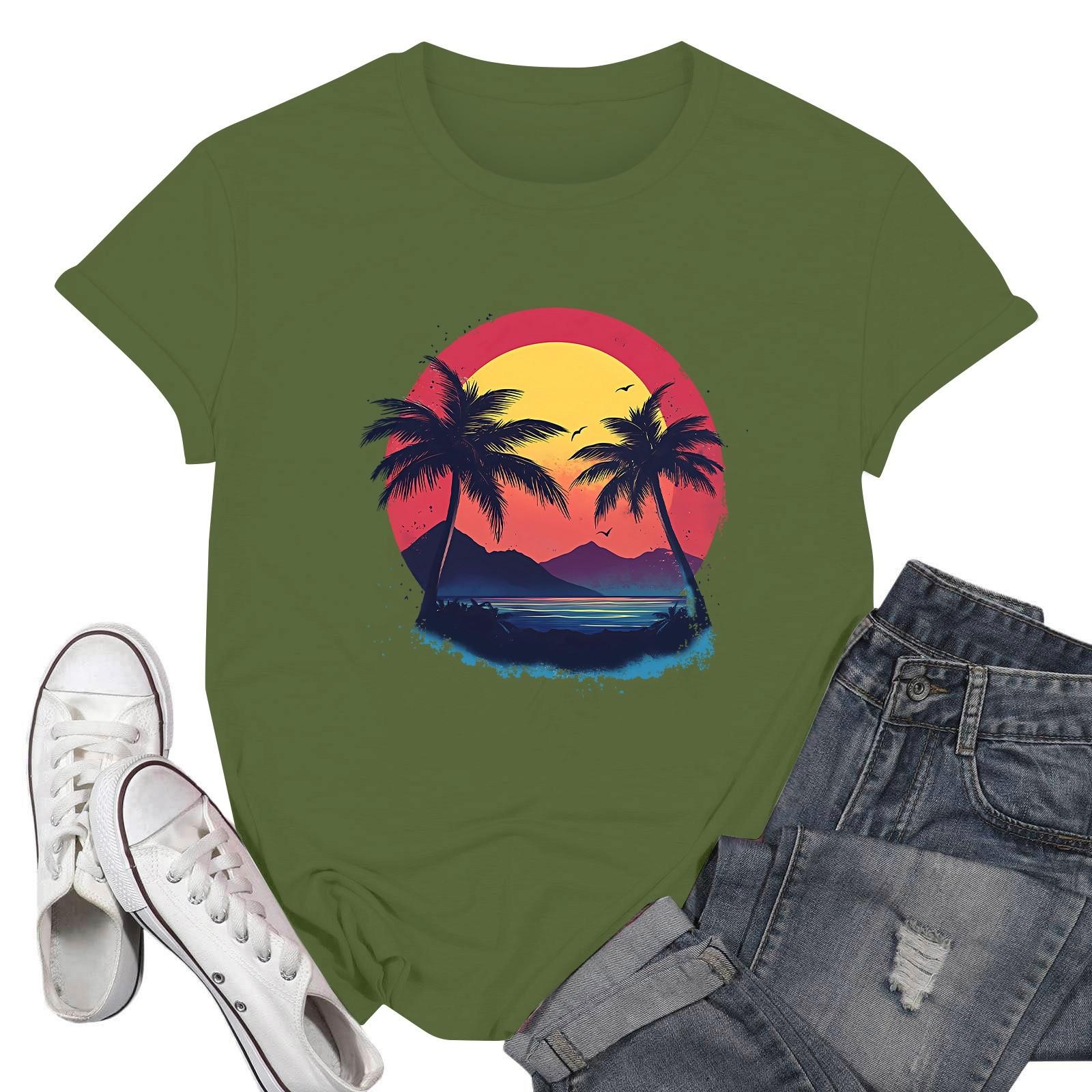 

Женские модные повседневные пуловеры с короткими рукавами и круглым вырезом с принтом L армия зеленый