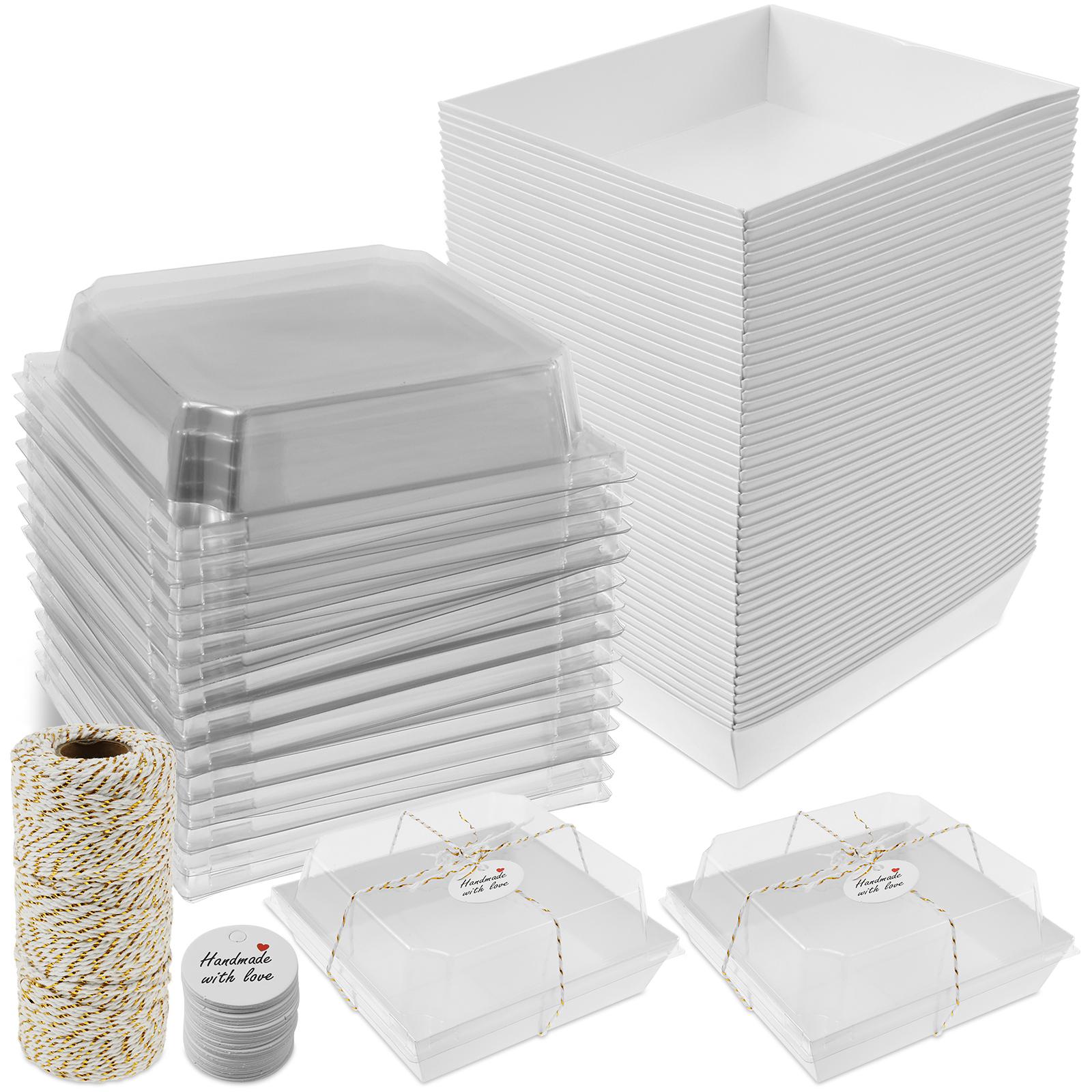 

50Pcs Paper Dessert Boxes Set with Transparent Lids Oil Proof Charcuterie Boxes Leak Proof Cake Packging Box for Bakery Store