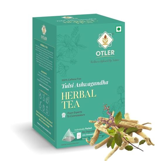 OTLER Tulsi Ashwagandha Herbal Tea | Stress Relief & Immunity Booster | 100% Caffeine-Free | Natural Detox | Ayurvedic Wellness Tea | 20 Tea Bags