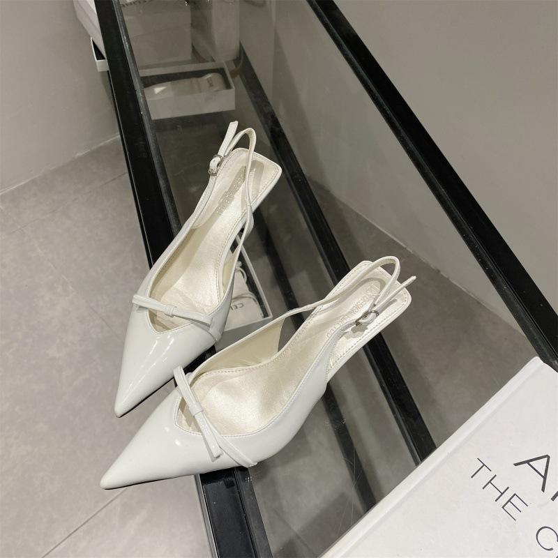 2025 Spring and Autumn New Pointed High Heels Niche Temperament Single Shoes Women's Patent Leather Bow Thin Middle Heel Bag Head