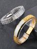 Luxury Never Fade Gold Color Stainless Steel Mens Bangle Bracelet With Magnet Clasp Birthday Jewelry Gifts for Boys Male