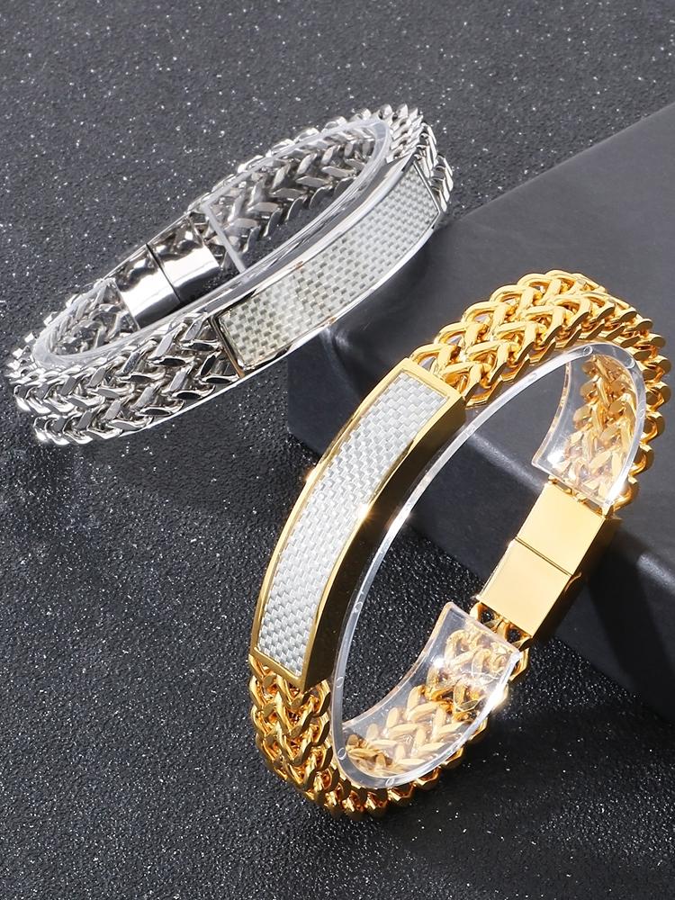 Luxury Never Fade Gold Color Stainless Steel Mens Bangle Bracelet With Magnet Clasp Birthday Jewelry Gifts for Boys Male