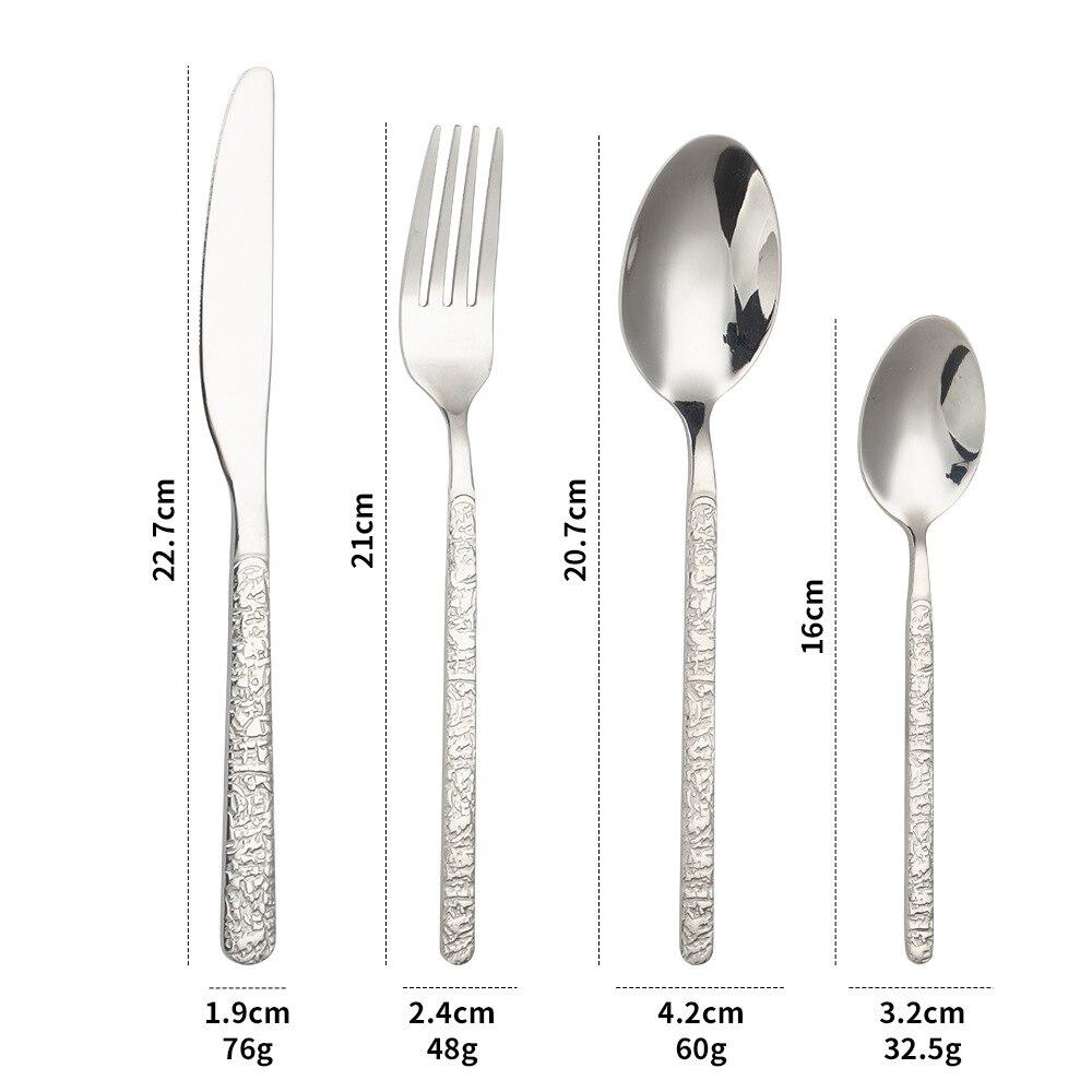 

Набор ножей из нержавеющей стали с каменным узором, домашний нож для западной еды, ложка, десертная вилка, ложка CST Pack of 4 серебряный