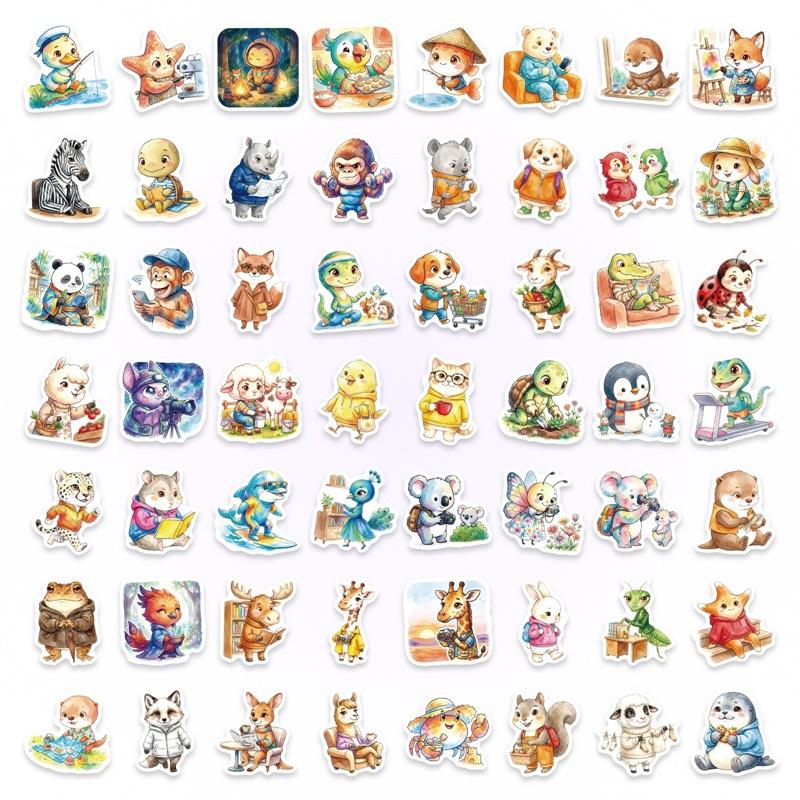 56PCS Novelty Animal PVC Sticker Aesthetic DIY Sticky Colored Decoration Scrapbooking Hand Accounting Supplies