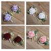 Suit Corsage Wedding Wristlet Band with Faux Pearl Embellished Simulated Roses Bride Groom Romantic Floral Accessories Prom Decoration