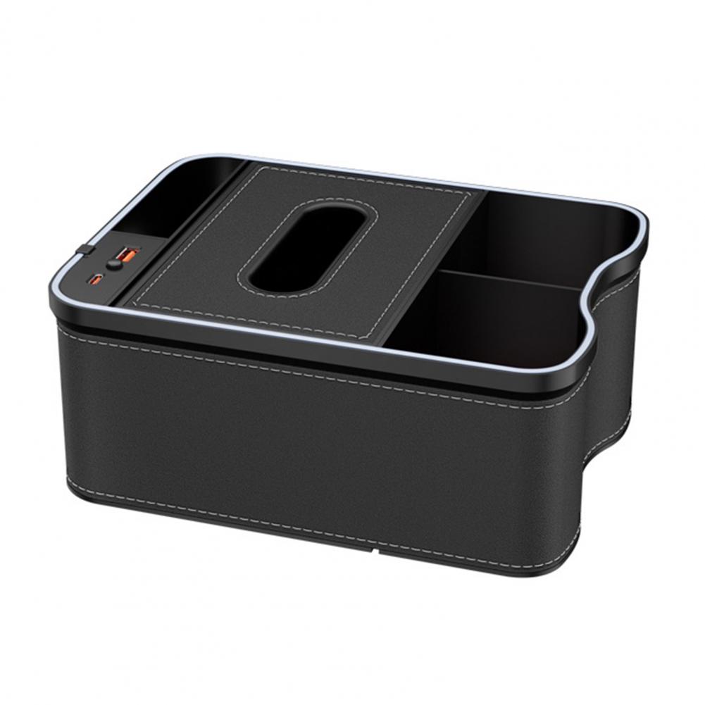 Car Console Storage Box Car Armrest Storage Box with Charging Ports Multi-mode Led Lights Design for Capacity Auto Console