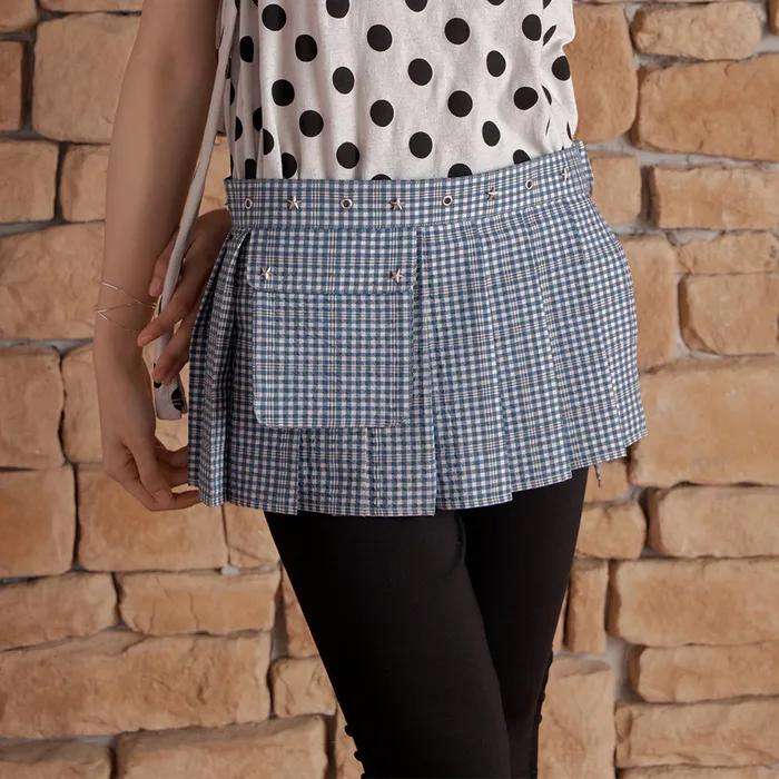 CHECK LAYERED POCKET BELT SKIRT_BLUE