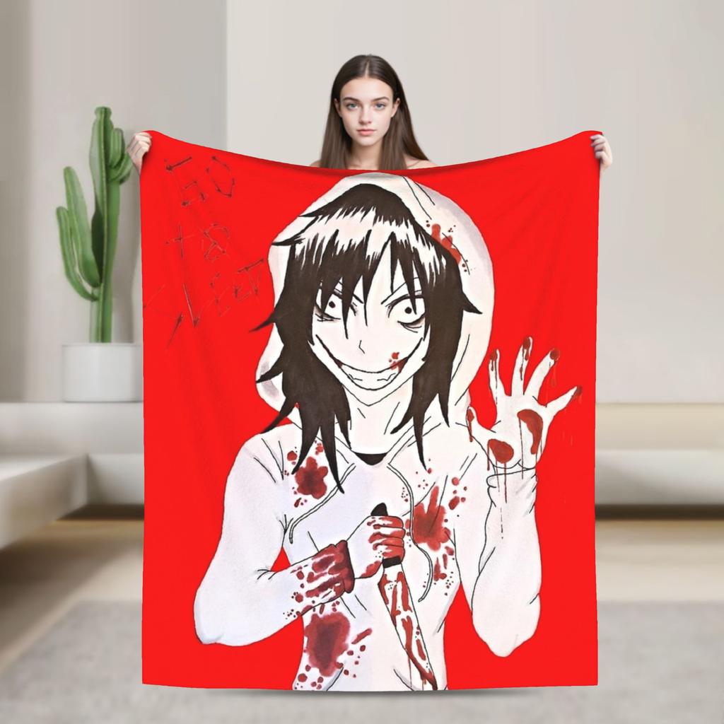 Badezeit Jeff the Killer Flanelldecke Superweiche Kuscheldecke für Schlafzimmer Picknick Lustige Tagesdecke Sofa Bettbezug