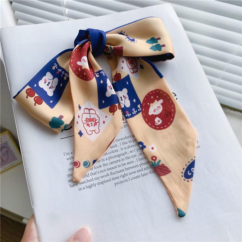 Женский корейский шелковый шарф-повязка на голову: Элегантный французский ретро бант для волос и шейный платок аксессуар