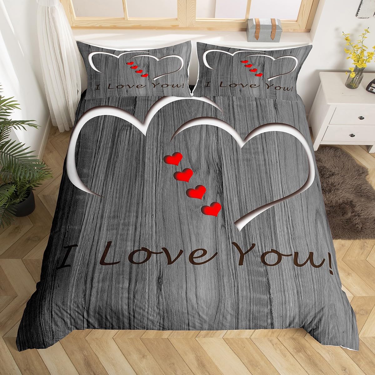 

Comforter Love Heart Kawaii Heart Pattern Bedding Set Romantic Geometric Queen For Couple Wedding Valentine S Day Comforter (quilt)-EU Single(135*200cm)3pcs