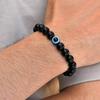 Vnox Men's Beaded Bracelet, Black Agate Wooden Bead Wristband, Natural Tiger Eye Stone Adjustable Bracelet with Evil Eye Charm