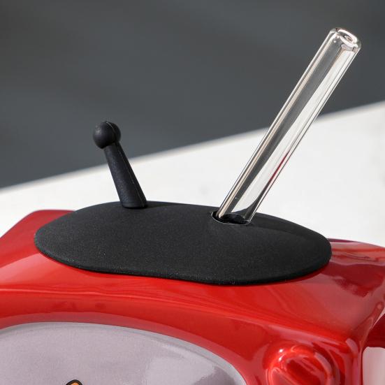 Retro Cat TV Ceramic Mug with Lid & Straw 450ml Cute Coffee Cup Leak-Proof Heat Resistant TV Shape Milk Beer Mugs Novelty Gift Home Decor