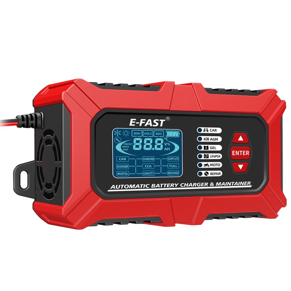 E-FAST 12V Battery Tester & Analyzer for Car/Motorcycle - Lead-Acid & Lithium-Iron Fast Charger
