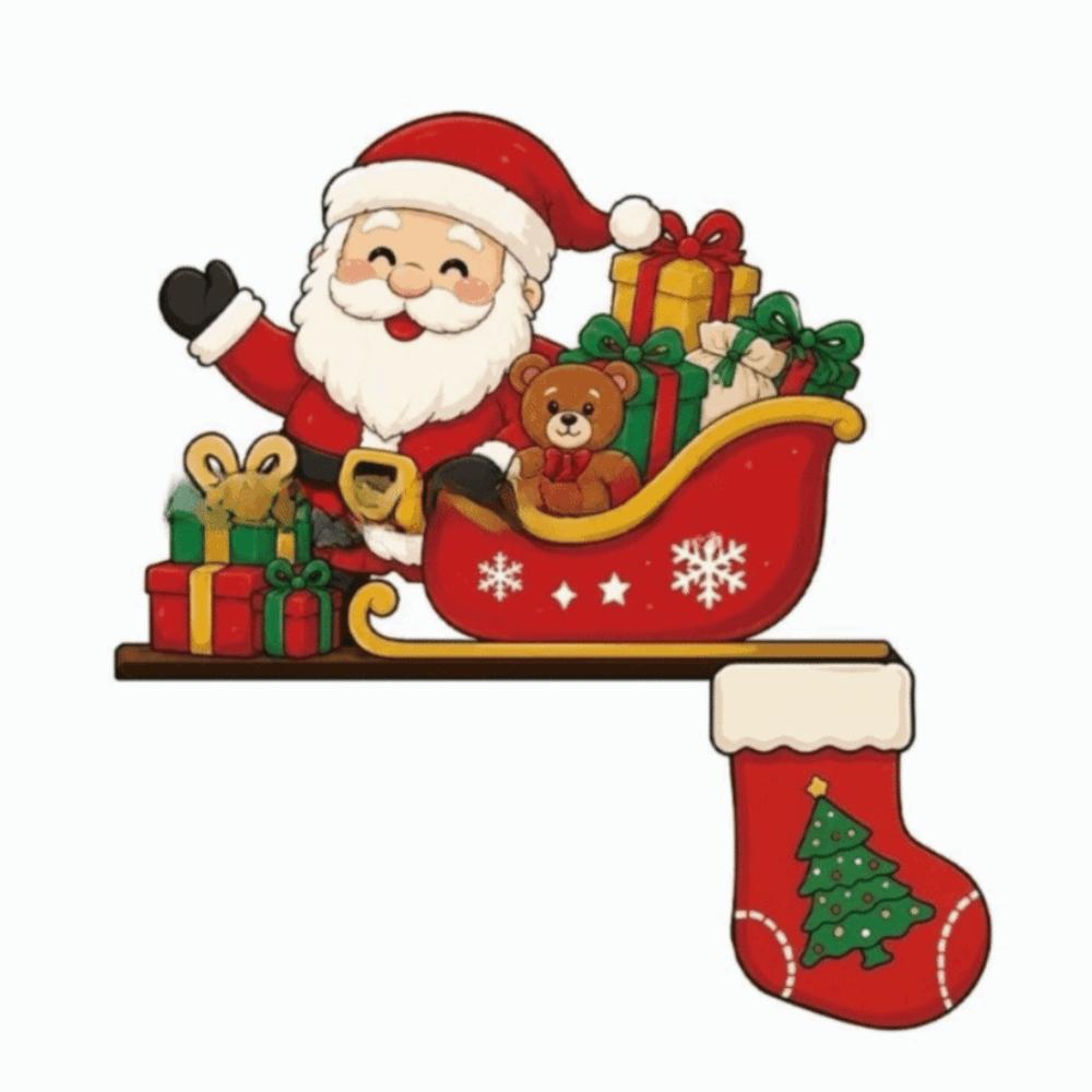 Santa Claus Christmas Door Ornament Wooden Frame Christmas Decoration Home Wall