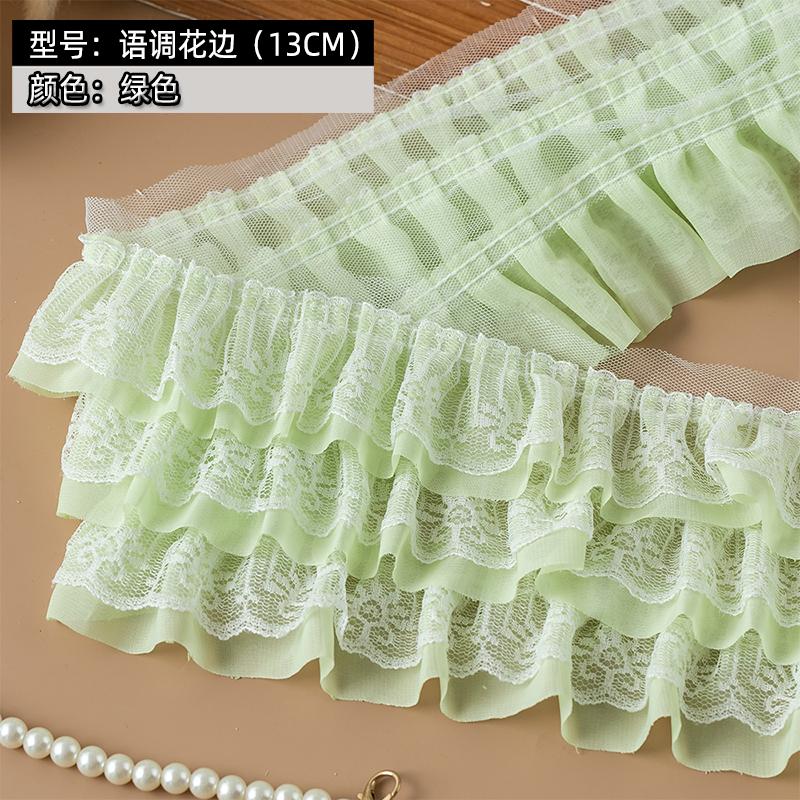 13cm Wide White Black Three Layers Lace Trim Ribbon Pleated Mesh Chiffon Fabric For Sewing Dress Decor Collar Hair Accessories