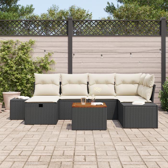 VidaXL Ensemble de canapé de jardin 7 pièces avec coussins noir en poly rotin 3360925