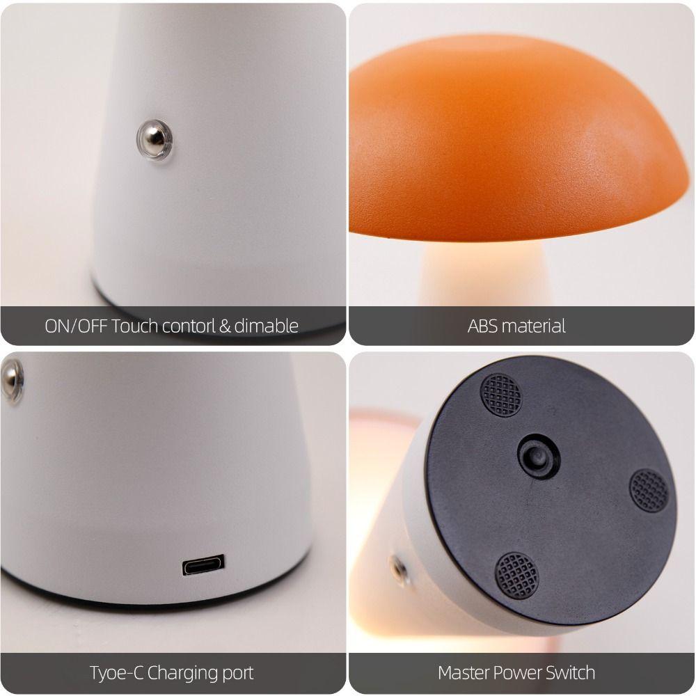 Touch-Activated Mushroom Lamp 3 Color USB Rechargeable Touch Desk Light Dimmable Extended Illumination LED Table Lamp