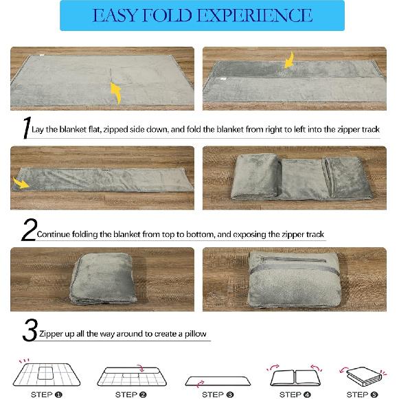 Travel Blanket and Pillow Set - Portable Inflatable Travel Neck Pillow and Premium Soft Airplane Blanket with Built-in Soft Bag, Neck Snaps, Zippered