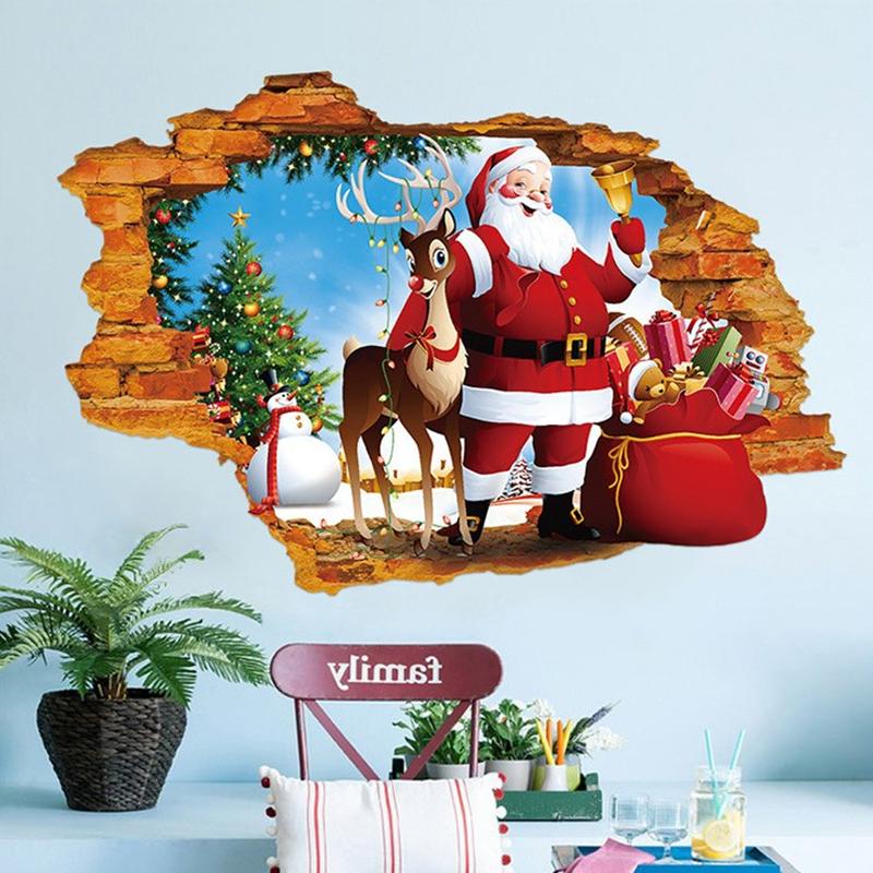 1 pièce Fenêtre de Chambre Nuit de Noël Art Père Noël Traîneau Cerf Stickers Muraux pour Décorations de Maison Cadeau Noël Nouvel An Papier Peint