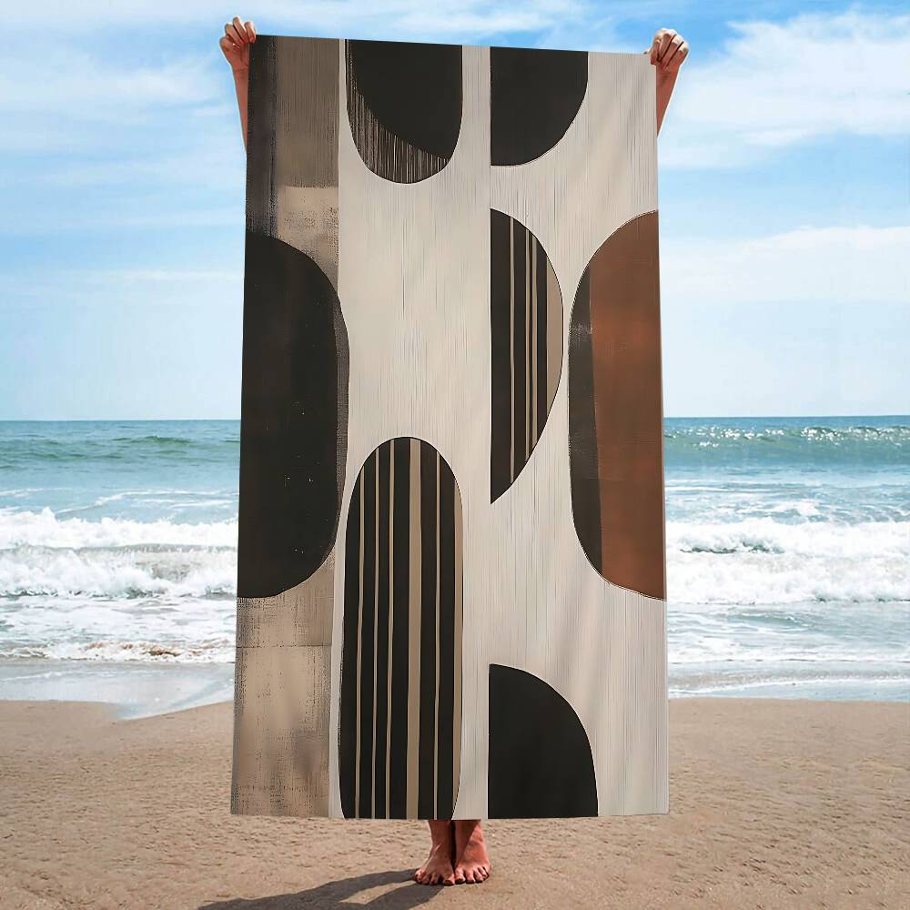 Abstract Retro Zwart Geometrisch Microvezel Strandlaken Absorberend Sneldrogend Zacht Yoga Zwemmen Resort Bergbeklimmen Handdoek