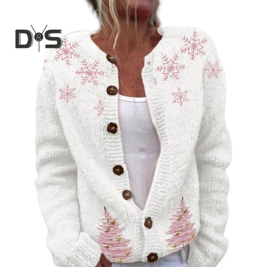 Jachetă cardigan pentru femei, imprimare 3D de Crăciun, cu un singur piept, gât rotund, mâneci lungi, pulover pentru școală de vacanță și navetă