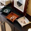 Desktop Storage Tray PU Leather Key Jewelry Cosmetic Home Decoration Tray Wallet Coins PU Leather Folding Storage Basket