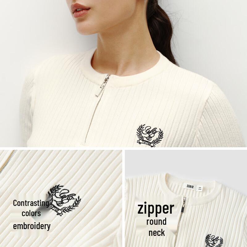 Semir Women's Embroidered Half-Zip Slim-Fit Sweater