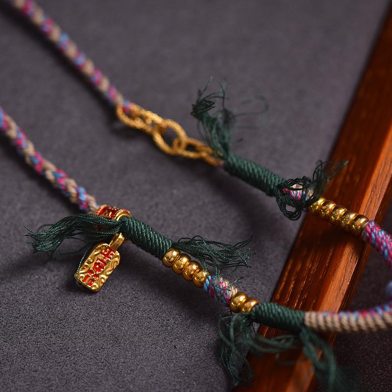 Colier cu șnur de bumbac țesut manual tibetan cu pandantiv cu mărgea Dzi - Șnur high-end în stil etnic