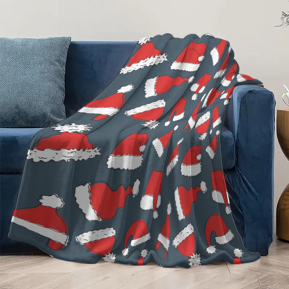 Cozy Christmas Throw Blanket Santa Claus Pattern Reversible Flannel Warm Soft Bedspread Holiday Decor Gift Festive Home Textile