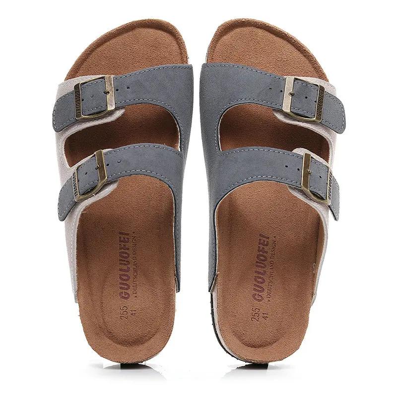 Fashion Fashion Cork Slippers Women's Summer Outdoor Antiskid Couple Leather Sandals Vacation Beach Slippers Flip Flops Big Size 35-46