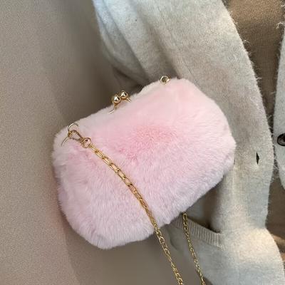 Ladies Clip Buckle Clutch Bag Fall Winter Plush Shoulder Strap Coin Purse Single Diagonal Crossbody Versatile Bag