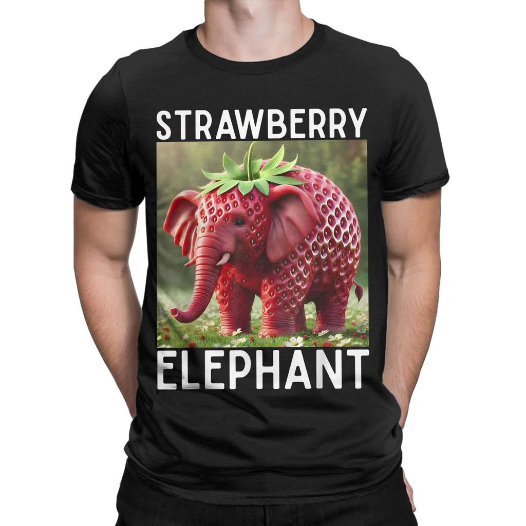Strawberry Elephant Italian Brainrot Meme T Shirt Men's 100% Cotton Novelty T-Shirt Crew Neck  Tee Shirt Short Sleeve Tops